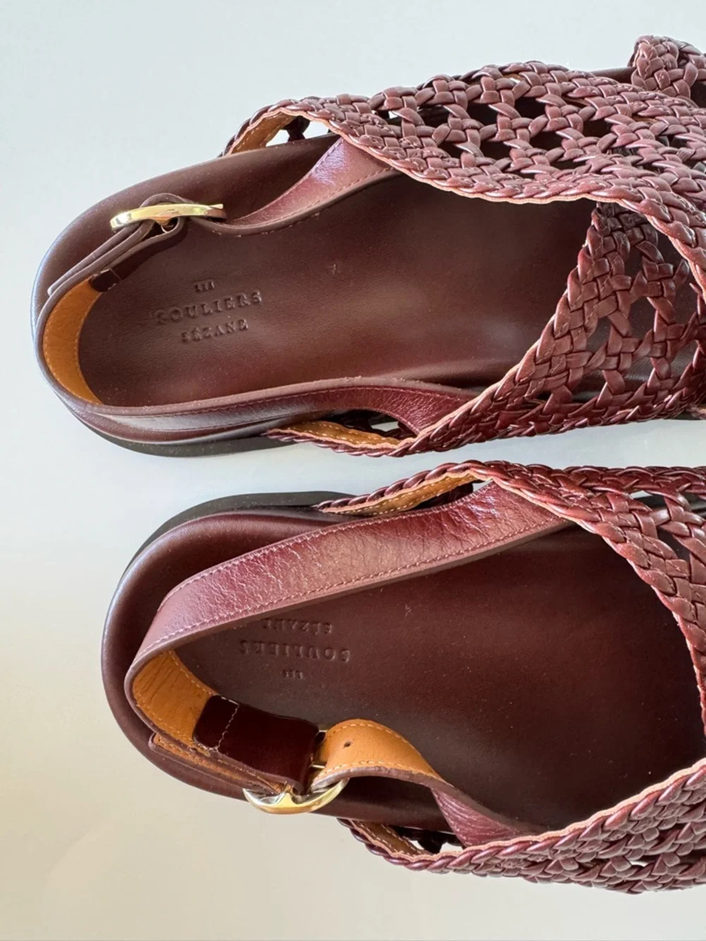 Sezane Tilda Low Sandals Size 9 Brown Smooth Woven Leather Flats Buckle Shoes - Picture 4 of 7